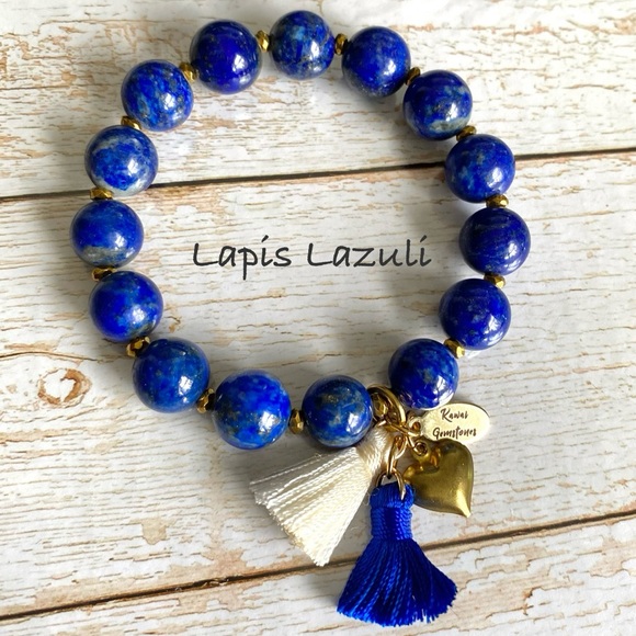 Lapis Lazuli Bracelet with Tassel Charms - Picture 1 of 2